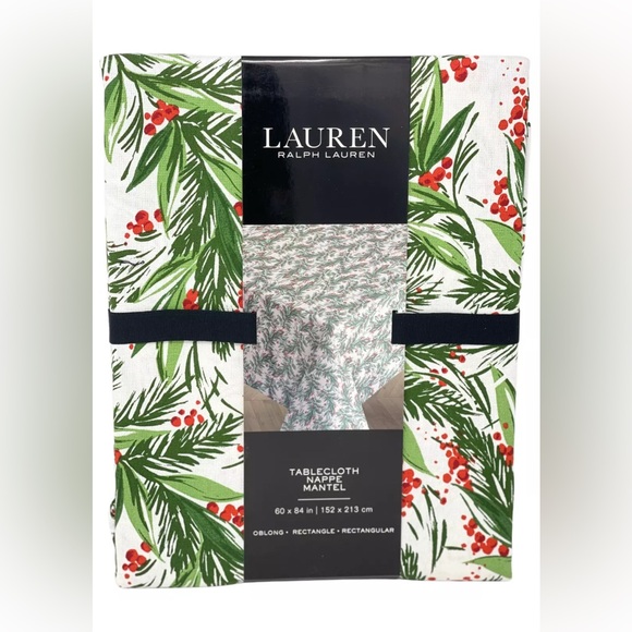 RALPH LAUREN 60" x 84" Cedar Berry & Mistletoe Christmas Holiday Tablecloth NEW - Picture 3 of 3